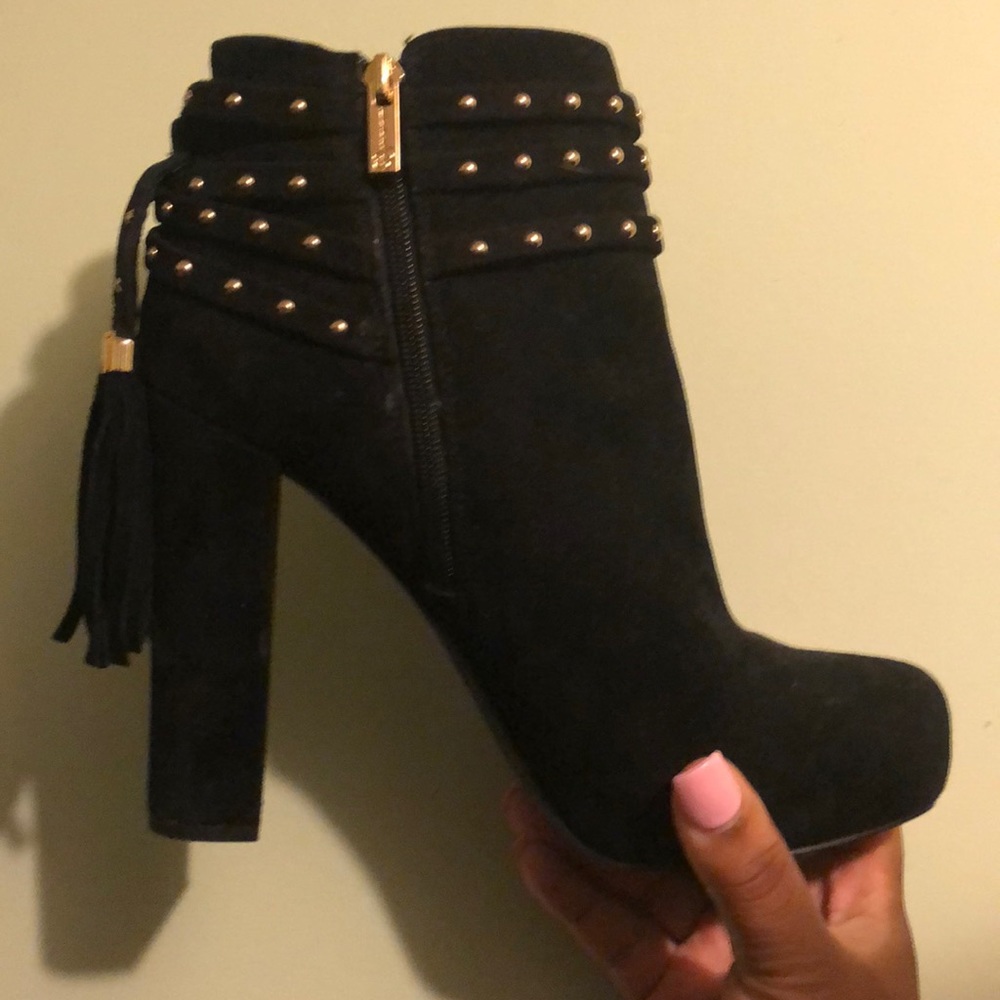 Hot black suede studded booties